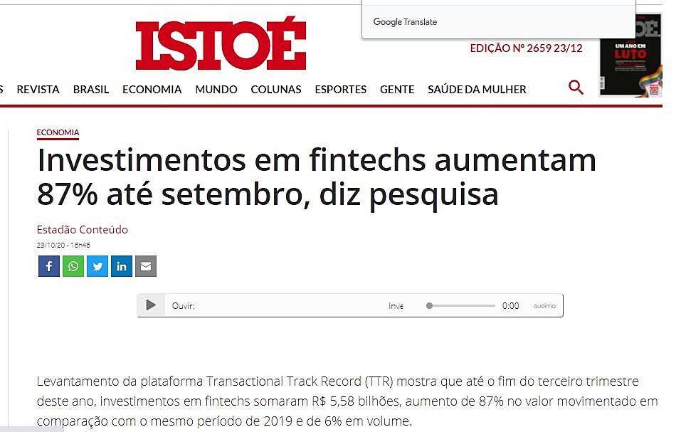 Investimentos em fintechs aumentam 87% at setembro, diz pesquisa